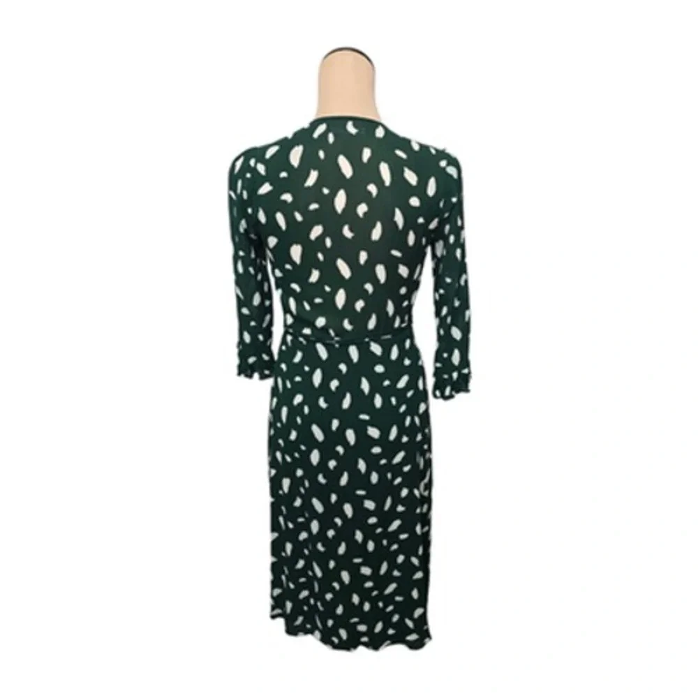 Reformation Dress Womens Small Green Wrap Midi 3/4 Sleeve‎ Tie Waist Dot Print - Picture 3 of 11
